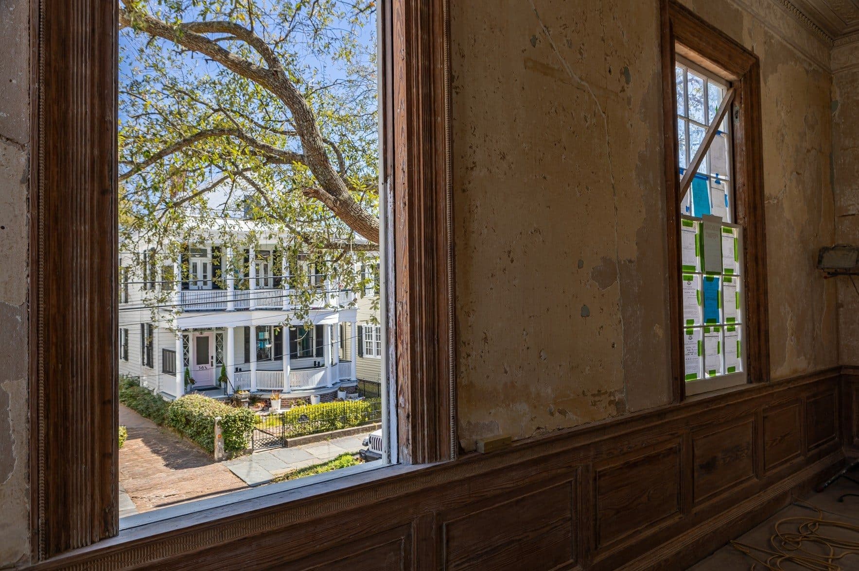 Historic window and interior detail during condition review