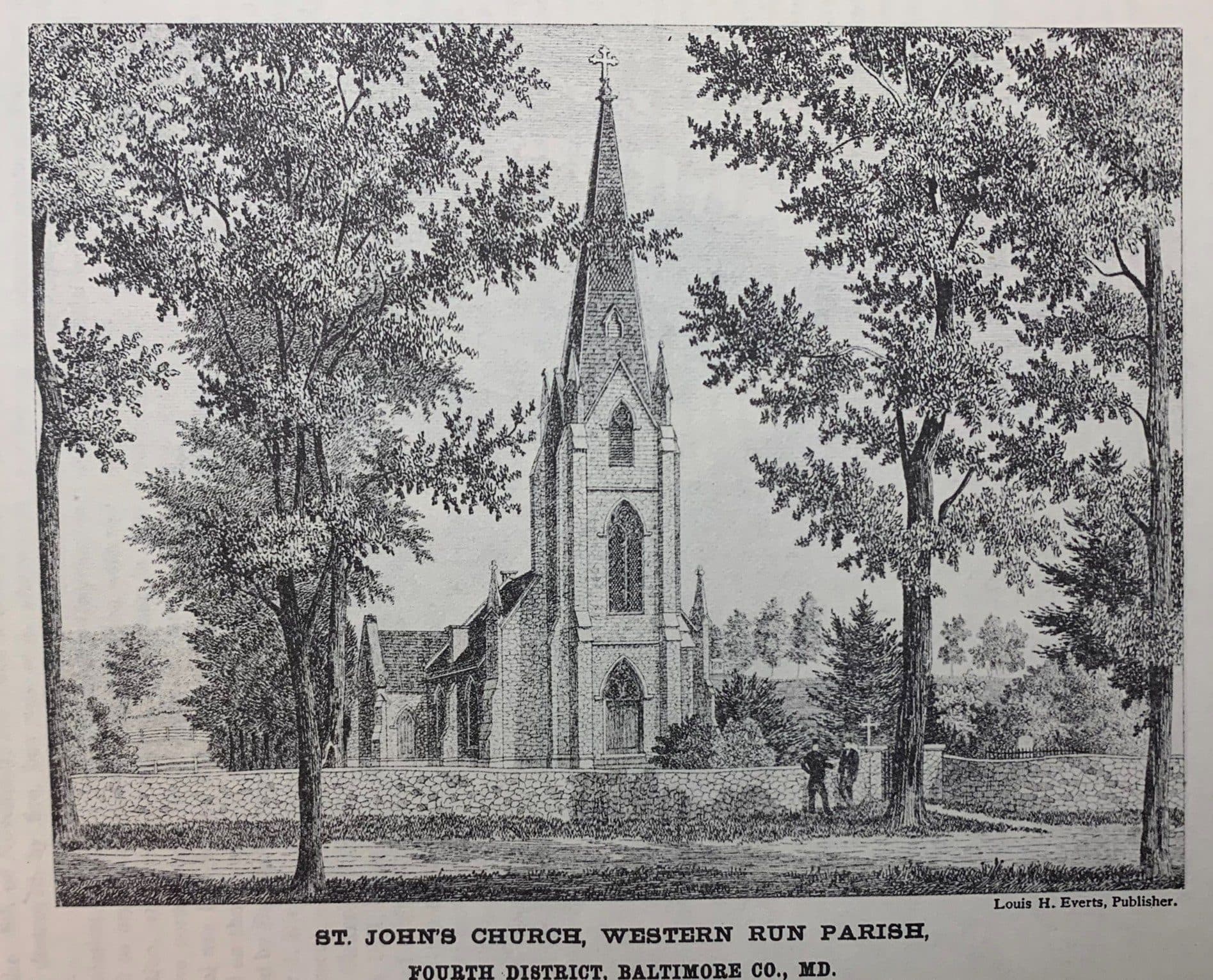 Period engraving of St. John's Church, Western Run Parish