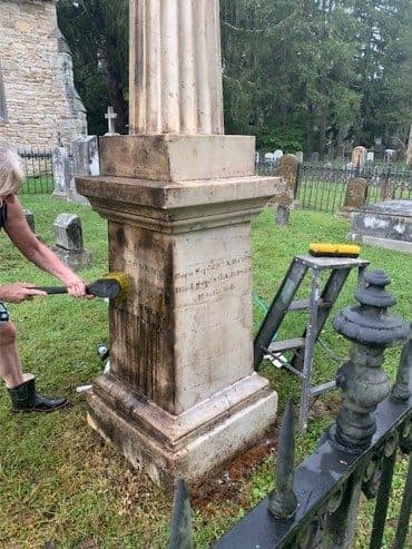 Conservation cleaning of a cemetery monument